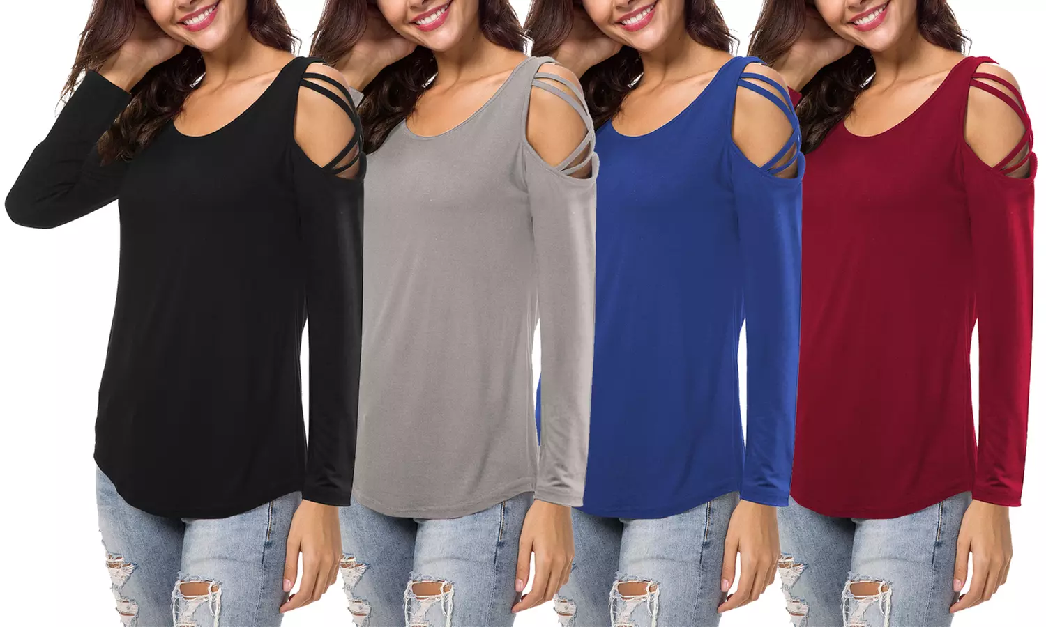 Women's Long Sleeve Solid Criss Cross Top - Primary Image