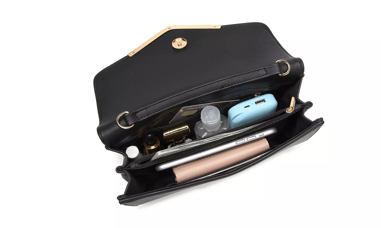 Miss Lulu Vegan Envelope Clutch Bag With Long Gold Chain Strap