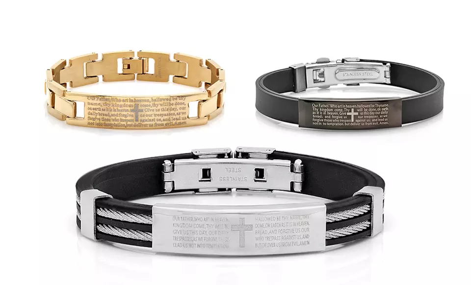 Stainless Steel Men's Lord's Prayer Bracelet. Multiple Options Available. - Primary Image
