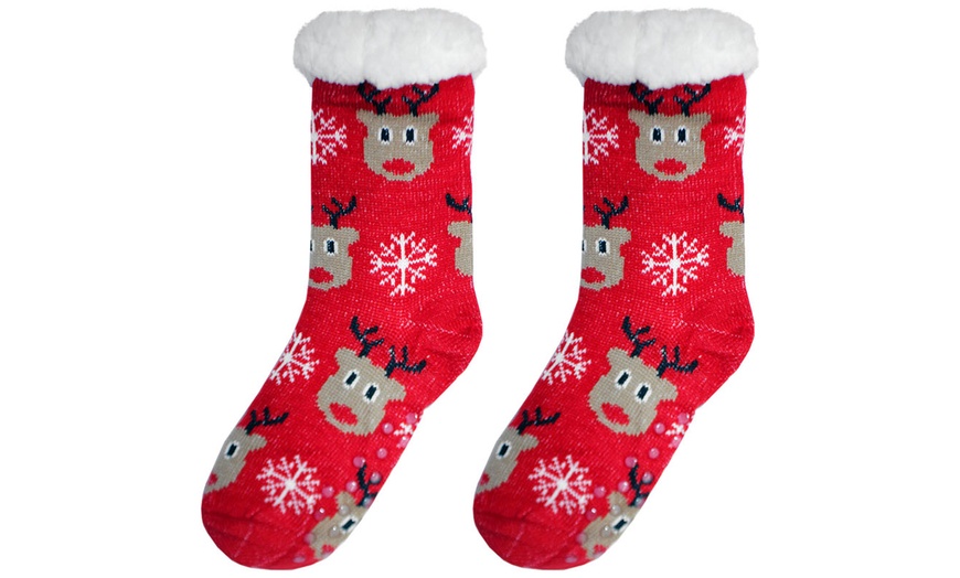 Image 18: Warm Winter Lined Christmas Slipper Socks