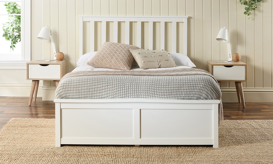 Image 2: Wooden Ottoman Bed with Bonnell or pocket Spring Mattress Option