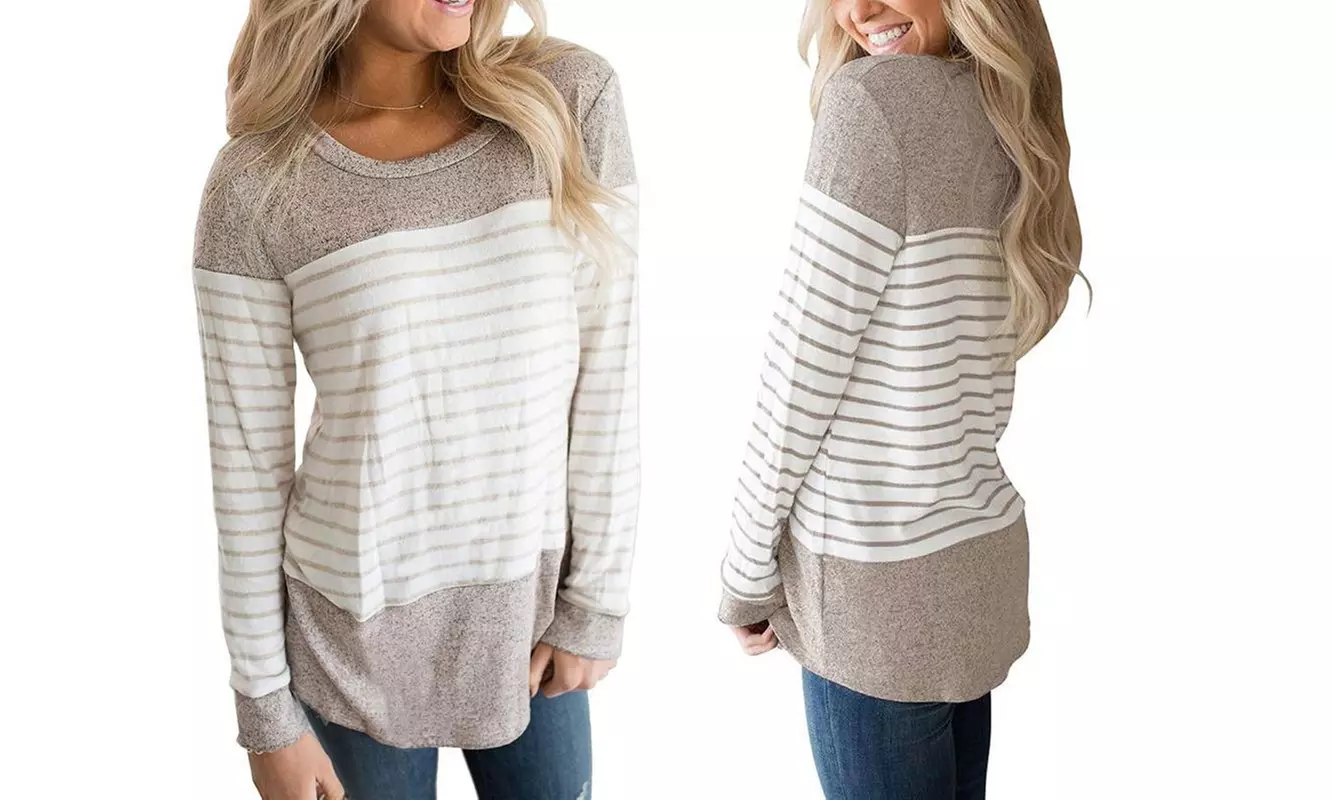 Haute Edition Women's Long Sleeve Color Block Striped Top. Plus Sizes Available. - Second Medium