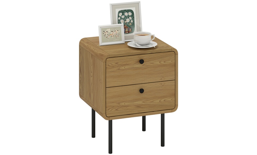 Image 2: HOMCOM Oak Bedside Table