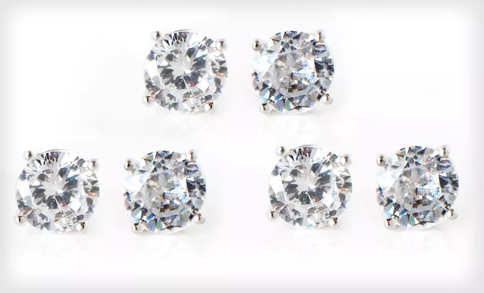 One or Three Pairs of 2-Carat Cubic Zirconia Stud Earrings (Up to 95% Off) - Primary Image