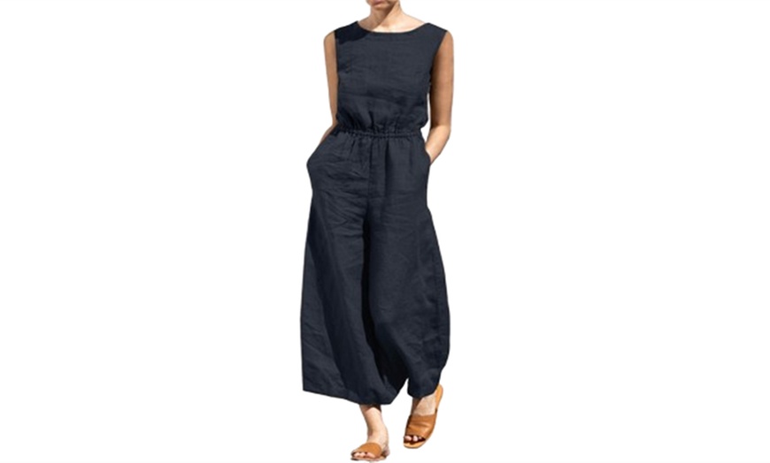 Image 6: Women's Casual High Waist Sleeveless Wide Leg Jumpsuit