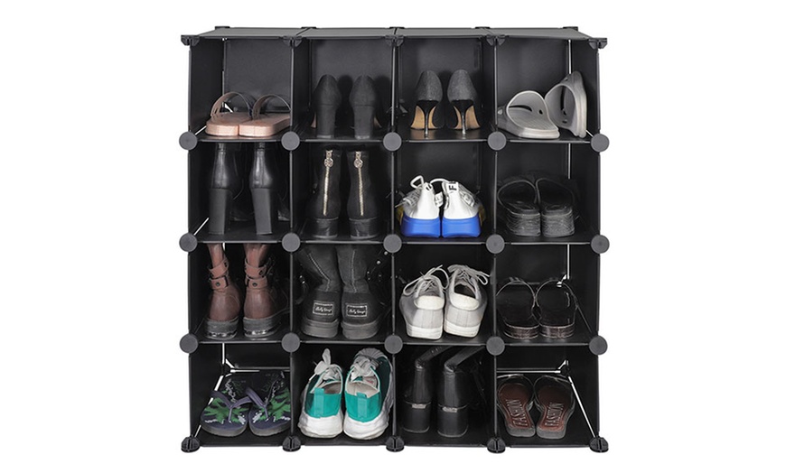 Image 8: 16-Pair Interlocking Shoe Rack