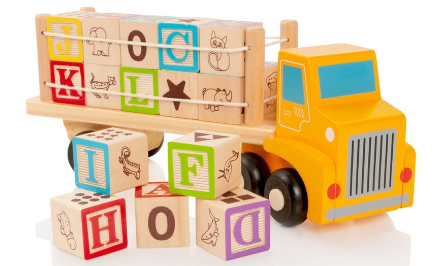 Image 1: Wooden Alphabet Blocks Truck