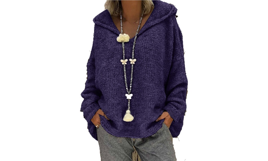 Image 11: Women's V-Neck Hoodie Sweater