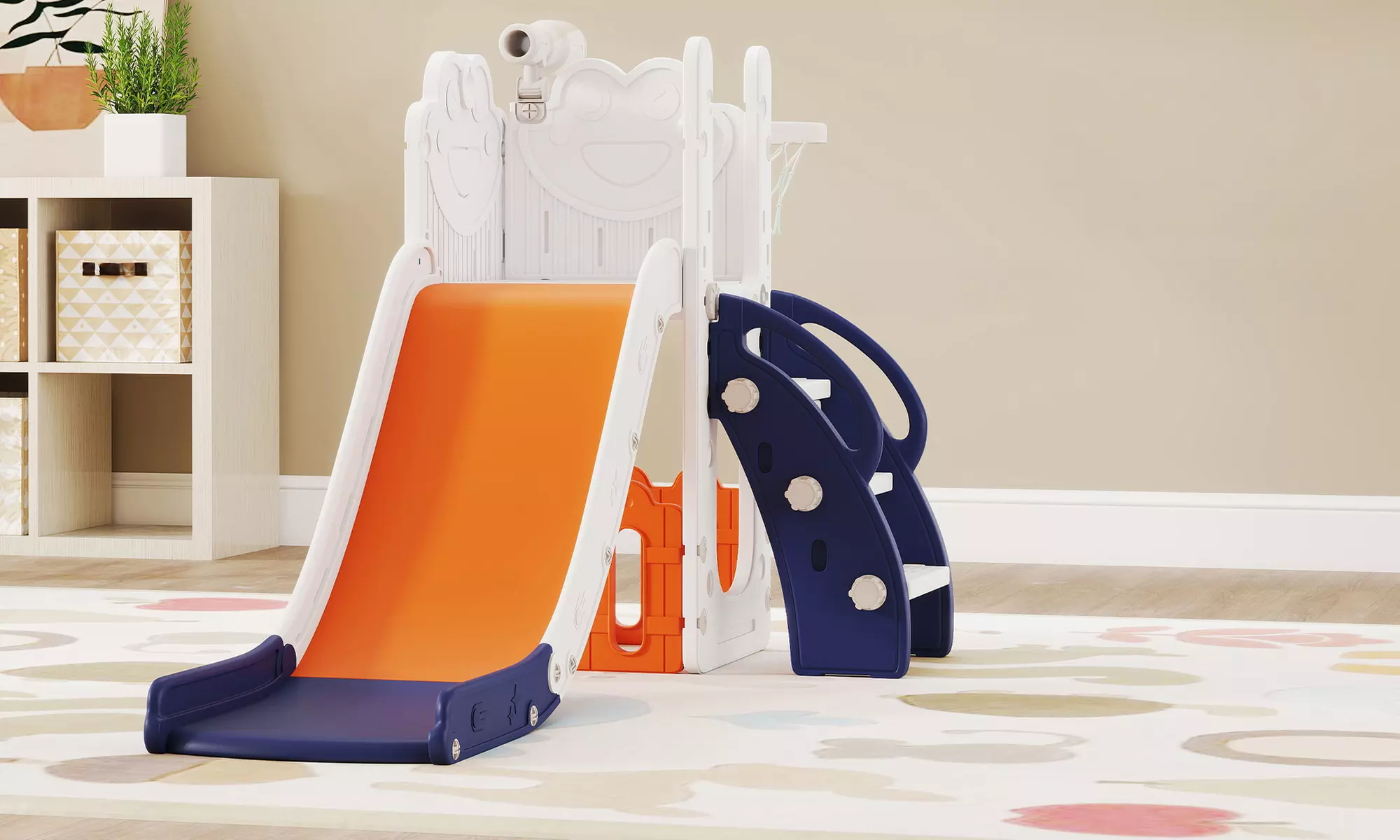 AIYAPLAY 5-in-1 Kids Slide Set with Telescope & Basketball Hoop