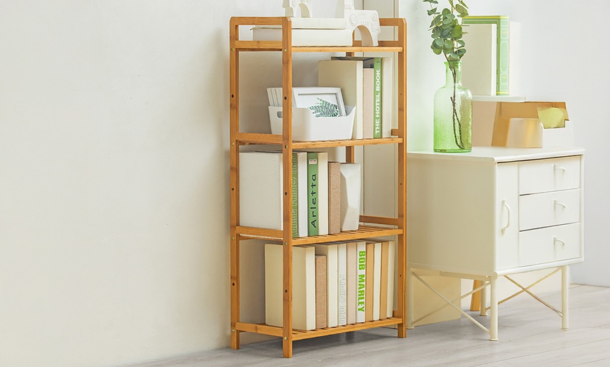 Image 7: Bamboo Wood-Tiered Book Storage Shelf Collection
