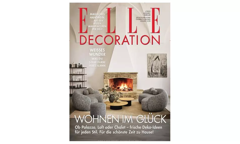 Jahresabo der Zeitschrift „ELLE Decoration“ (6 Ausgaben) inkl. Versand bei ZEITSCHRIFTEN & co. (86% sparen) - Primary Image