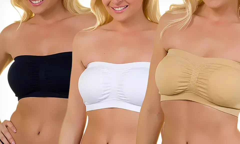 3er-Pack trägerlose BHs in Schwarz, Weiß und Nude in der Größe nach Wahl - Primary Image