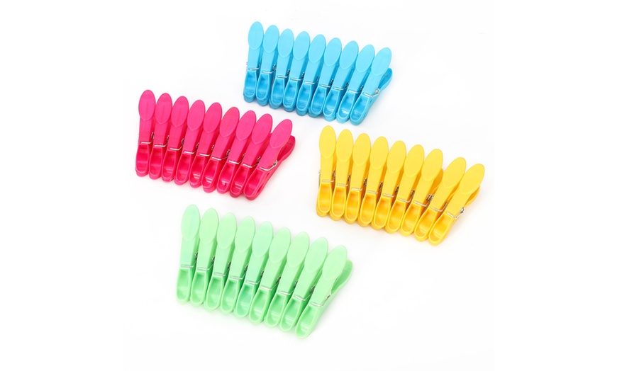 Image 9: Plastic Clothes Peg Basket 36 Piece Set Multicoloured