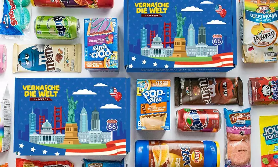 3-, 6- oder 12-Monats-Abonnement Amerikanische Snackbox von Vernasche die Welt (bis zu 79% sparen) - Primary Image