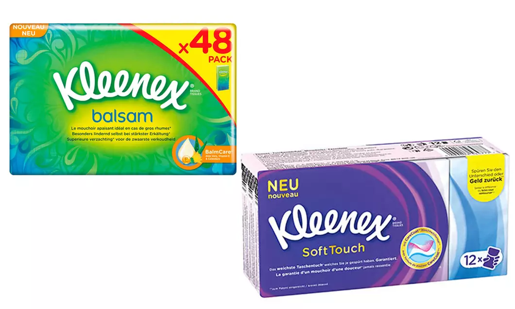 Lots de paquets de mouchoirs en papier "Soft Touch" ou "Balsam" de la marque Kleenex - Primary Image