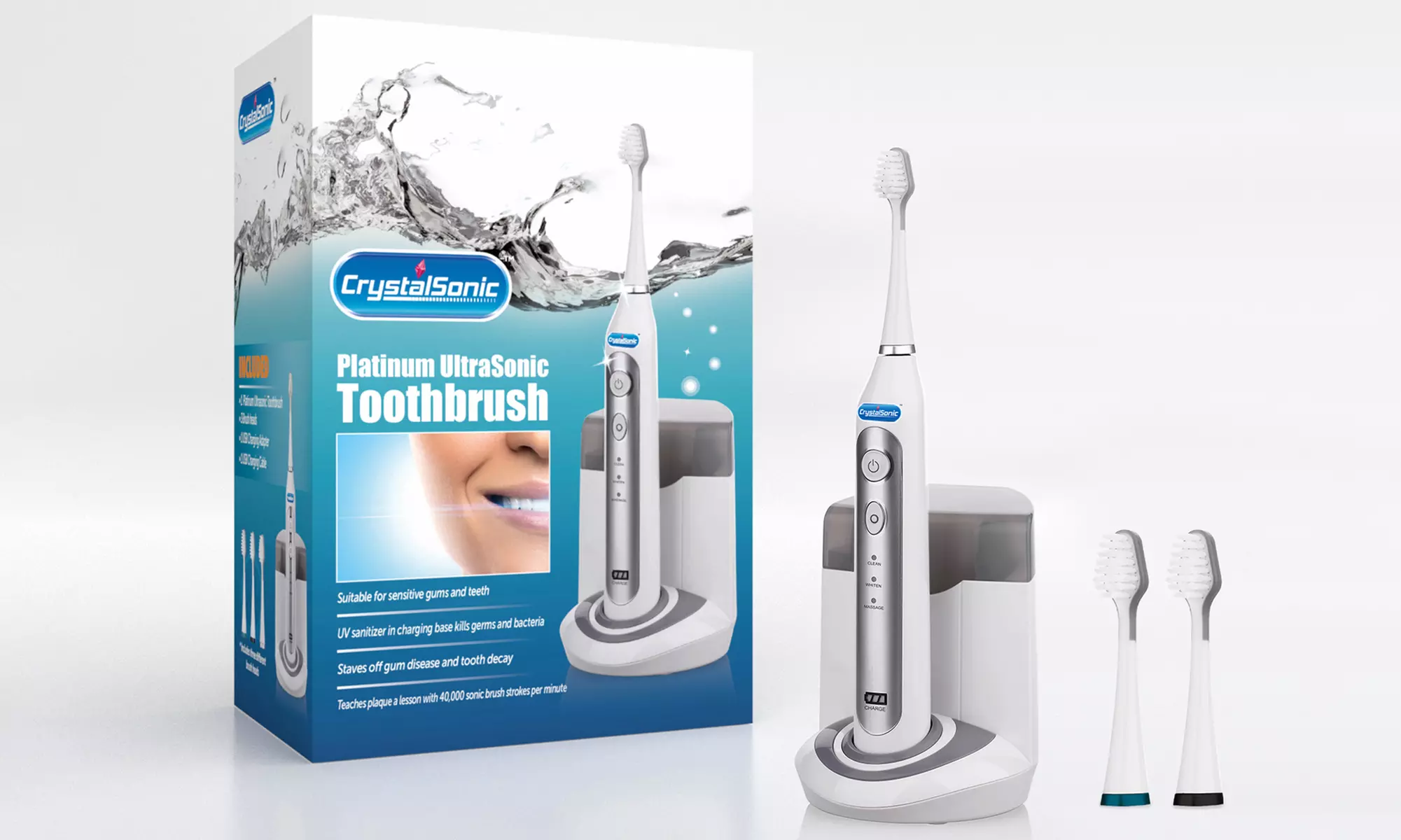 Brosse à dents électrique Crystal Sonic Platinum Ultra Sonic avec base de recharge assainissante aux UV - Primary Image