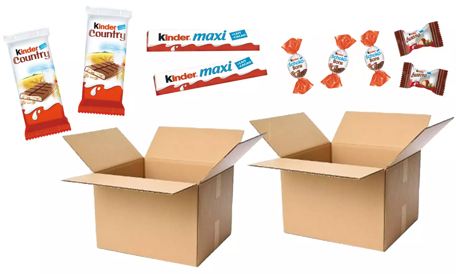 Boxe Kinder 200 ou 400 pièces assorties: Schoko-Bons, mini Bueno, Kinder Country et Kinder Maxi - Second Medium