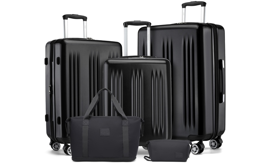 Image 2: Five-Piece Striped Expandable ABS+PC 20", 24'' and 28'' Suitcase 