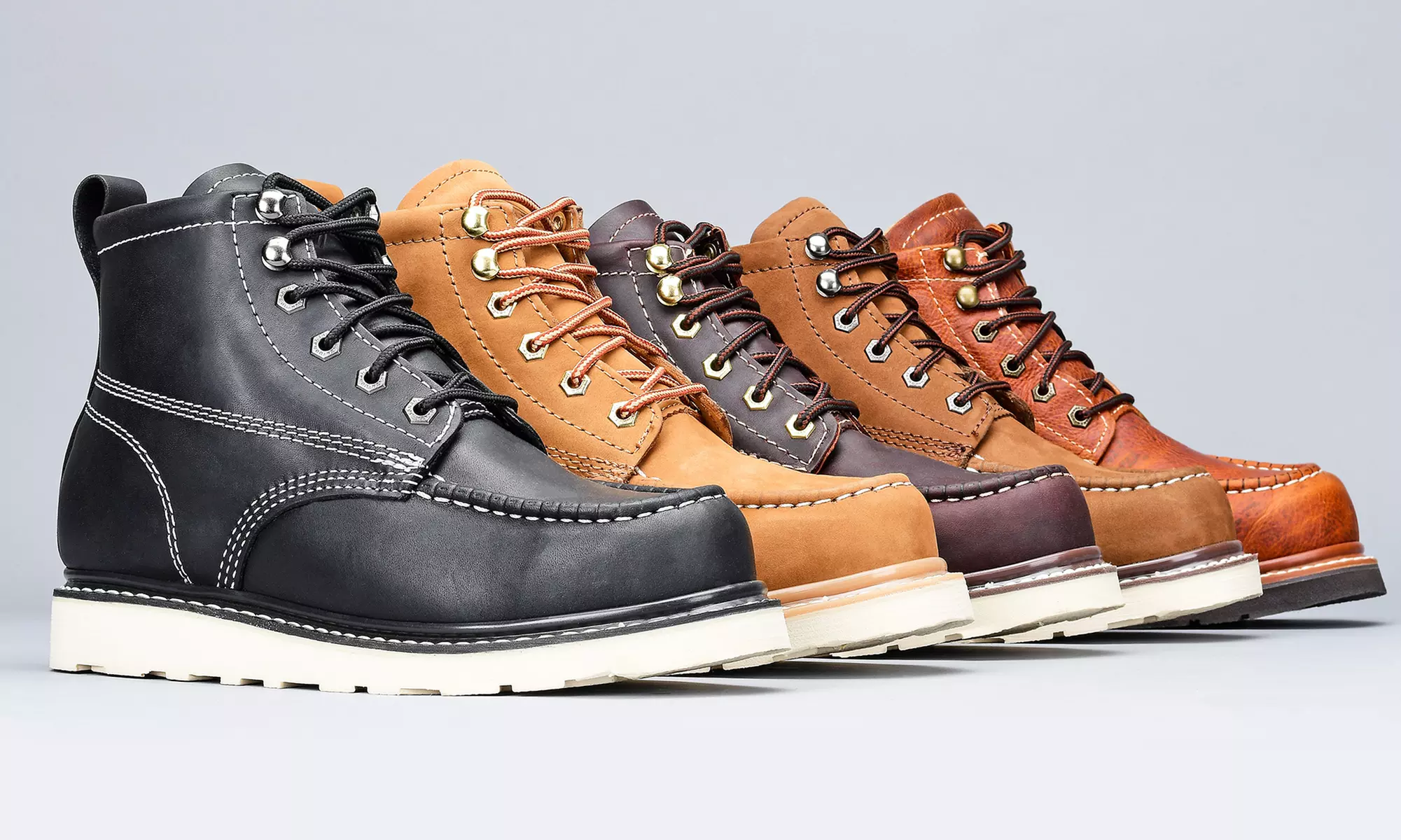 Genuine Leather-Welted Construction Men's 6" Moc-Toe Classic Wedge Work Boots - Primary Image