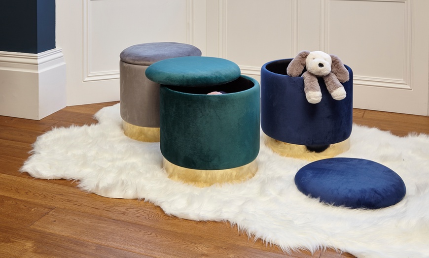 Image 1: Velvet Ottoman Upholstered Stool