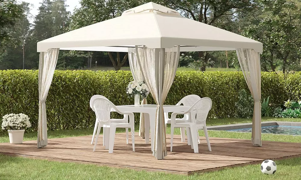 Outsunny 3 x 3m 2-Tier Cream Gazebo