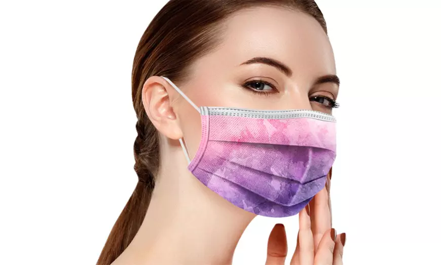 Image 2: 50x Tie-Dye Printed Disposable Face Mask