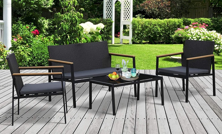 Image 2: Outsunny Four-Piece Rattan-Effect Garden Furniture Set