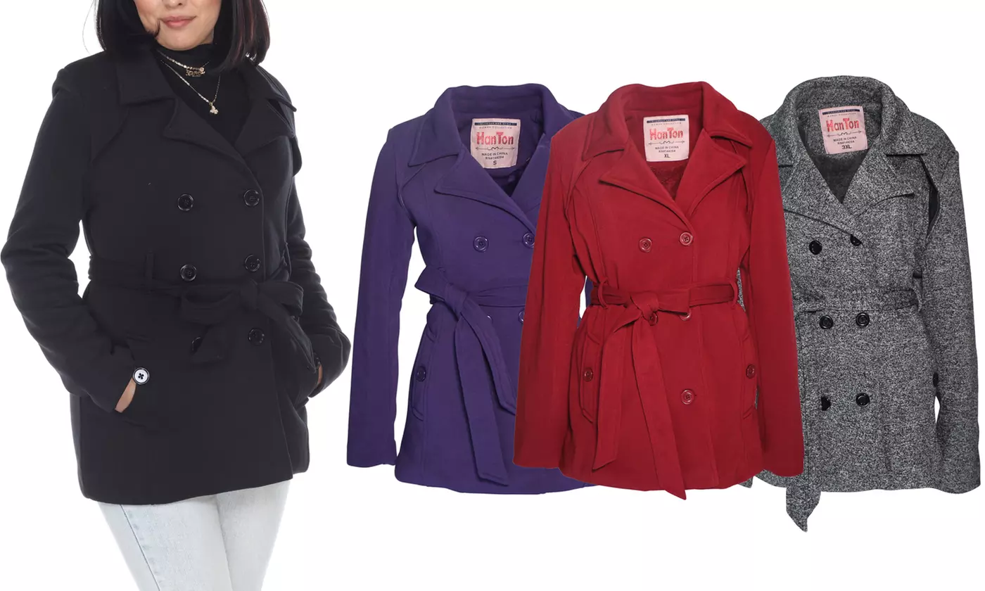 LeeHanTon Women's Fitted Sherpa Double-Breasted Fleece Jacket. Plus Sizes Available. - Primary Image