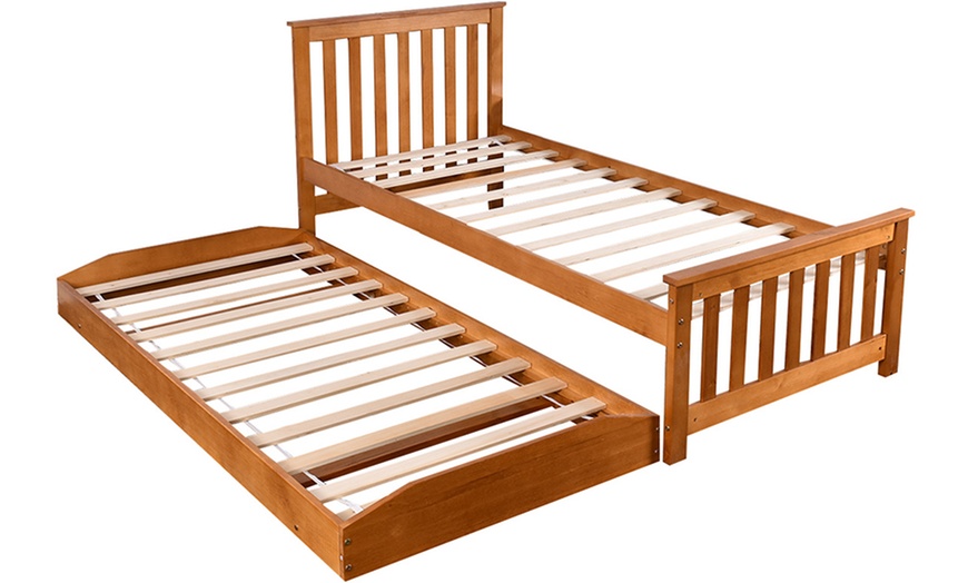 Image 3: Single Wooden Bed with Trundle