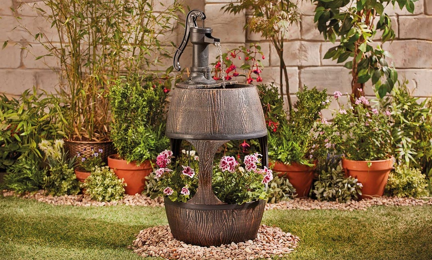 Image 1: Barrel Water Fountain Planter
