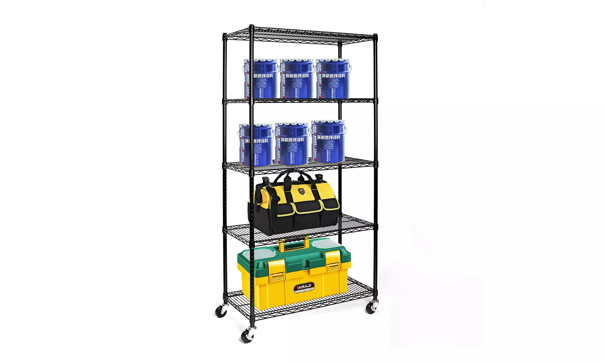 5-Tier Heavy-Duty Shelving Unit with Wheels Black 35''L x 18''W x 71''H