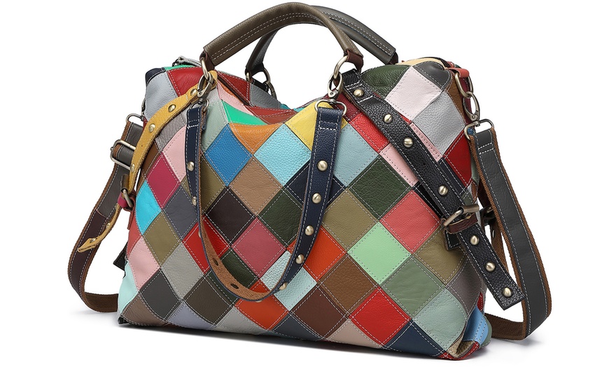 Image 3: Genuine Leather Exquisite Patchwork Handbag 