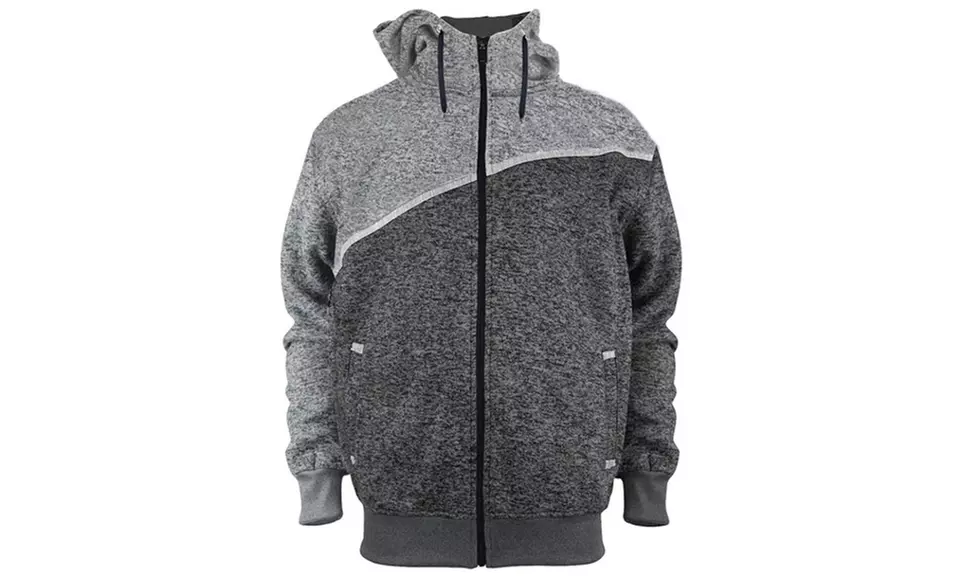 Lee Hanton Men's Slant Colorblock Marled Sherpa-Lined Zipper Hoodie - Second Medium
