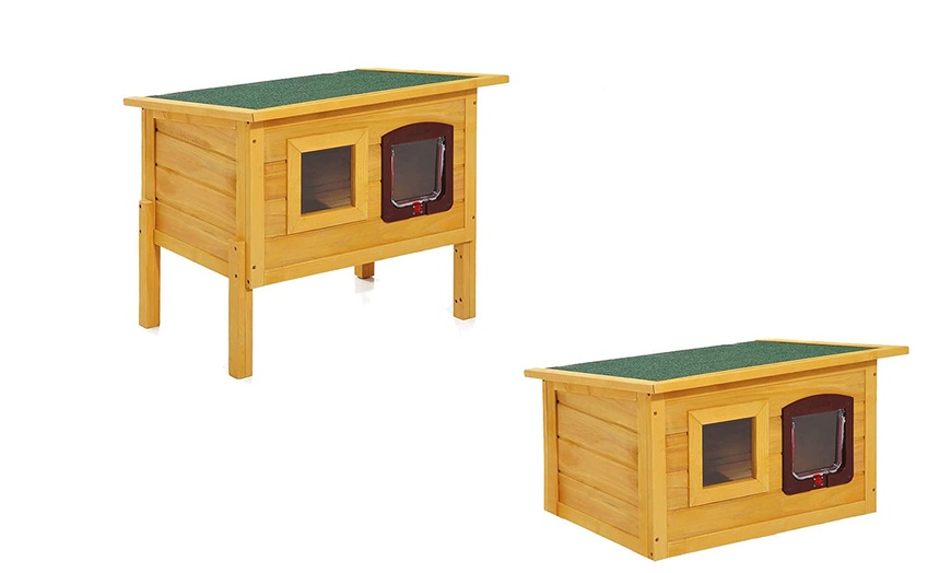 Image 3: PawHut Outdoor Wooden Cat House