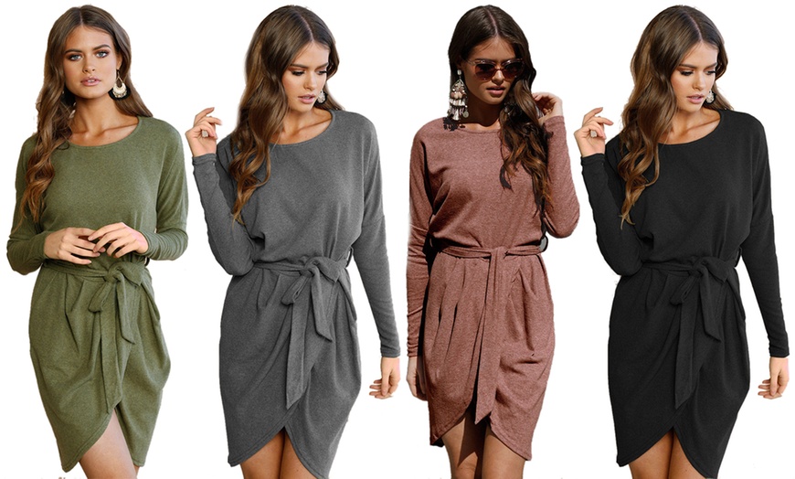 Image 1: Long-Sleeved Wrap Style Dress