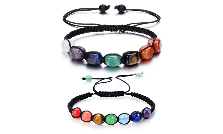 Image 7: Two or Four Braided Chakra Bracelet Sets