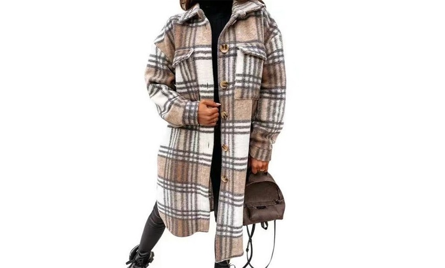 Image 7: Women's Check Long Shirt Coat