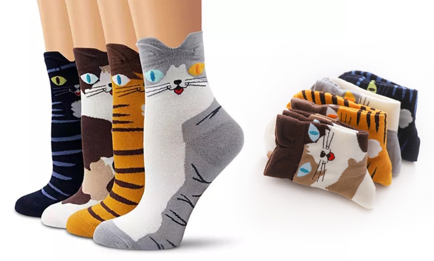 Image 1: 1, 4 ou 8 paires de chaussettes motif chat