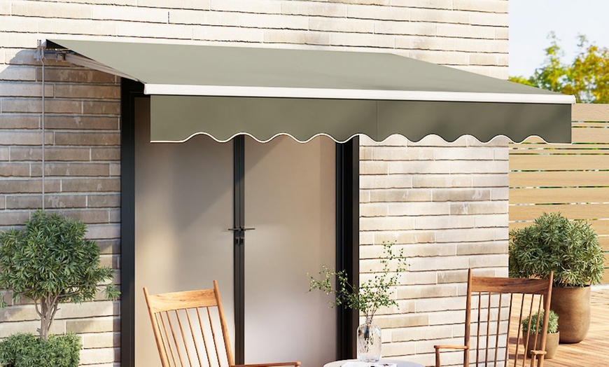 Image 1: Grey Manual Retractable Patio Awning