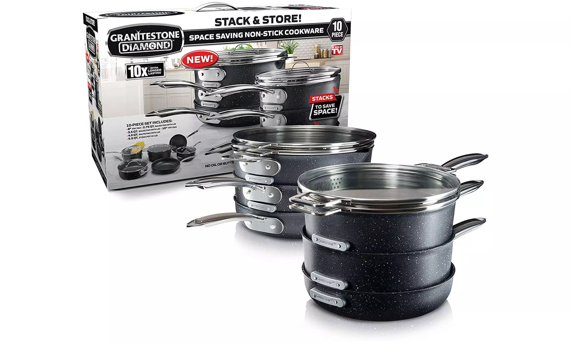 Granite Stone Diamond Space Saving StackMaster Cookware Set (10-Piece) - Primary Image