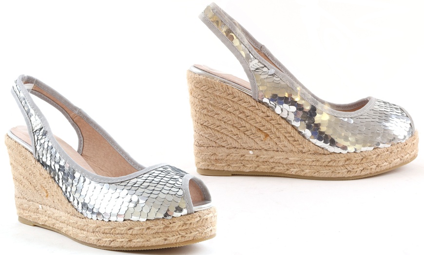 Image 2: Women's Sequin Wedge Sandals