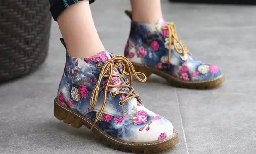 Image 5: Floral Lace-Up Ankle Boots