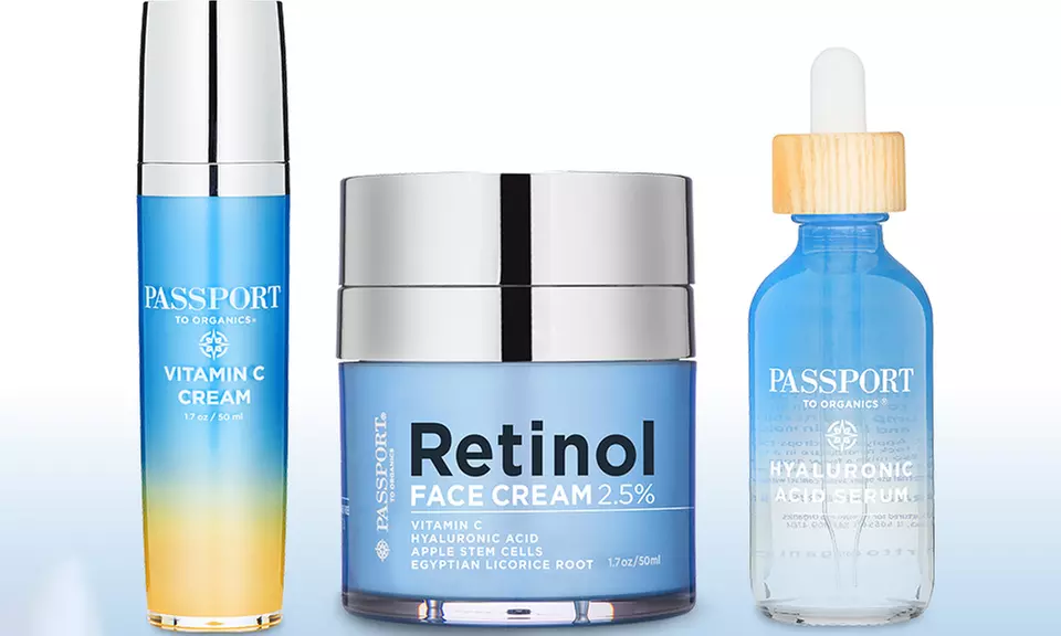 Passport to Organics Day and Night Skincare Bundle with Vitamin C Cream, Retinol Cream, and Hyaluronic Acid Serum - Primary Image