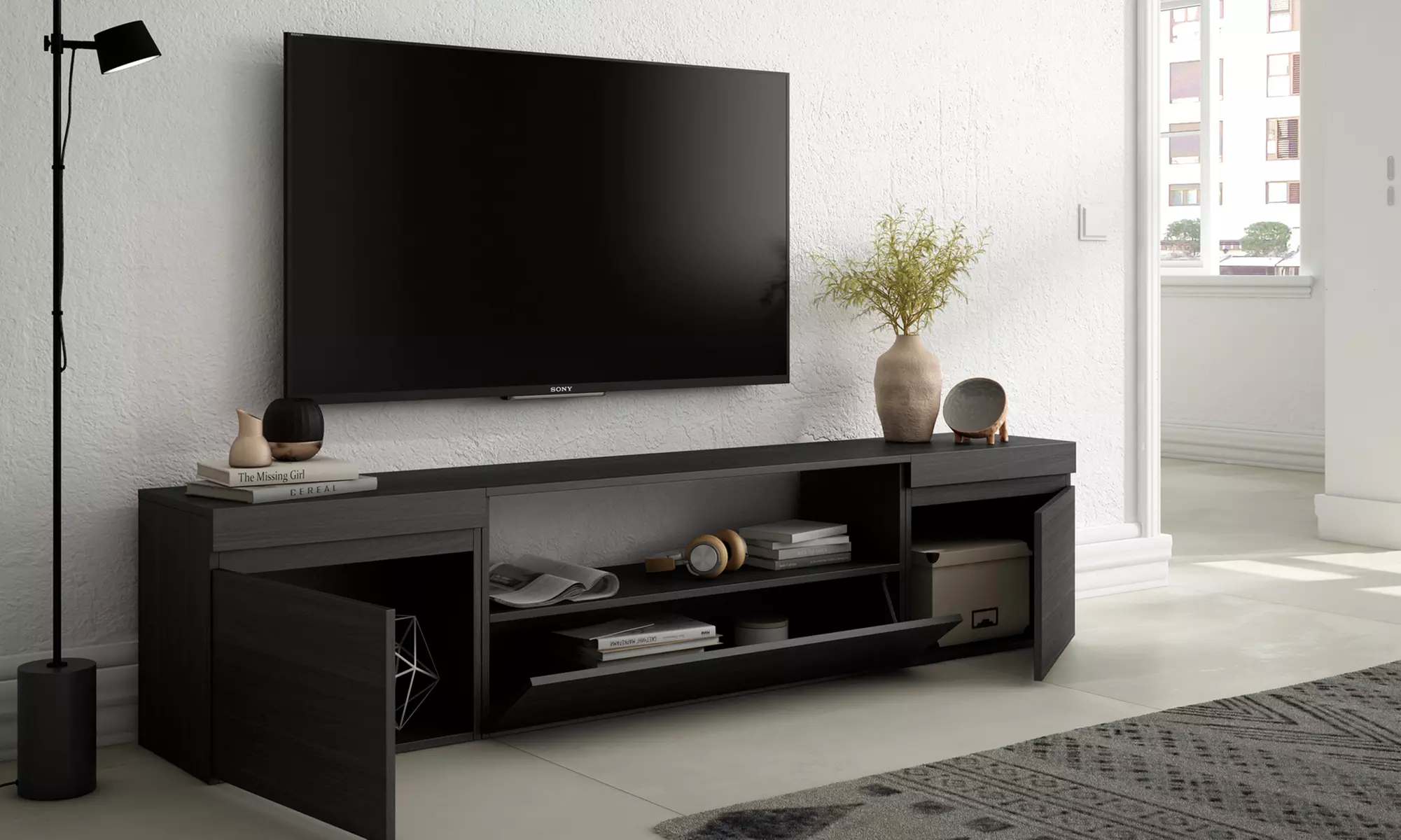 Mueble TV avec cheminée électrique ou espace de rangement