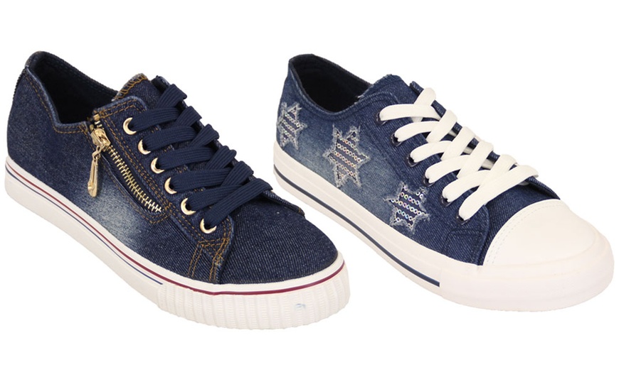 Image 1: Women's Denim Lace Up Trainers