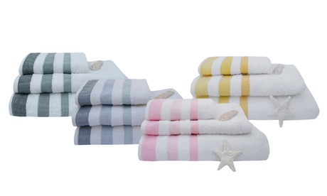 Set di 4 asciugamani in spugna con bordi colorati disponibili in 5 colori