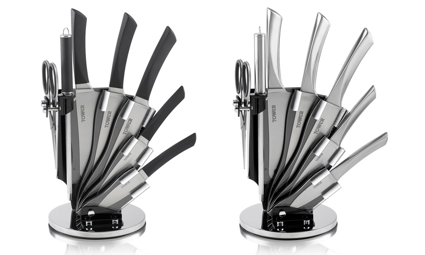 Image 1: Tower Knife Set with Stand