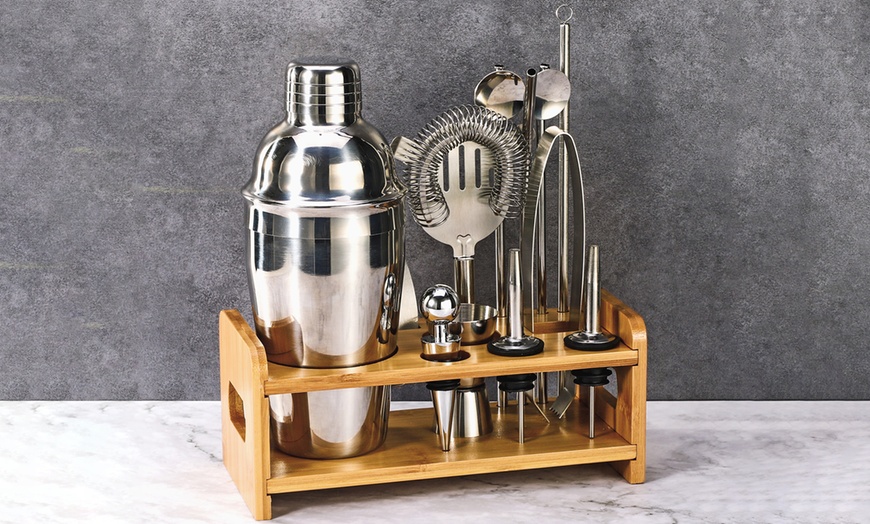 Image 9: 15-Piece Cocktail Shaker Set with Stand