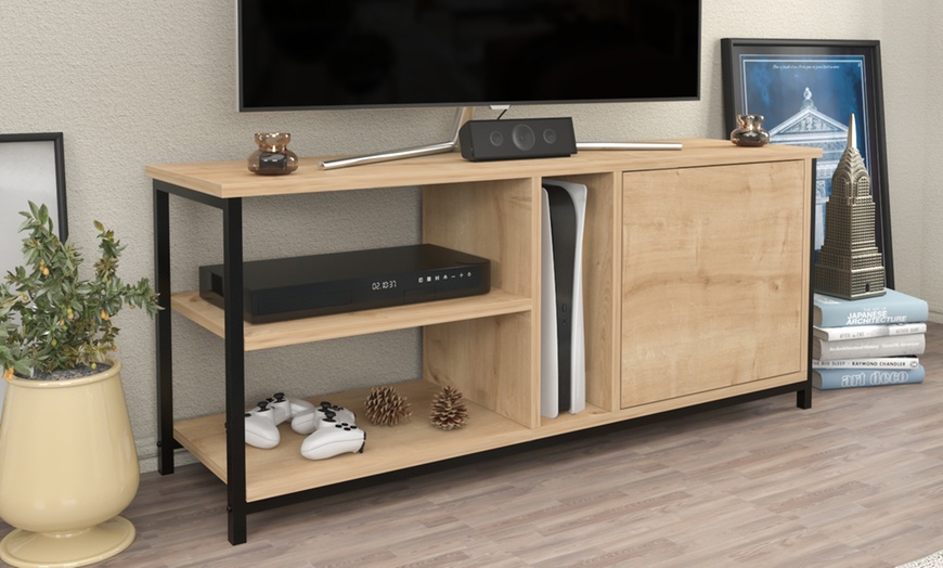 Image 5: Neola Media Television Stand with Open Shelves and Cabinet