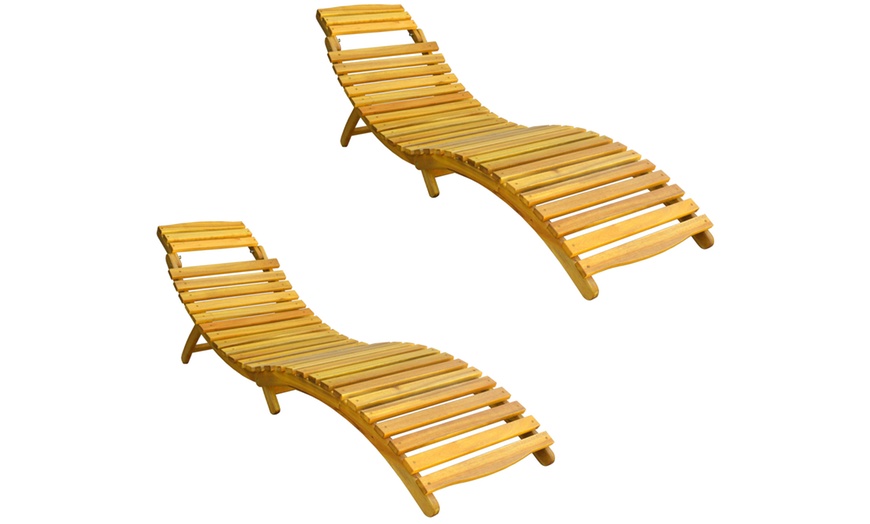 Image 8: One or Two Acacia Sun Lounger with Cushion